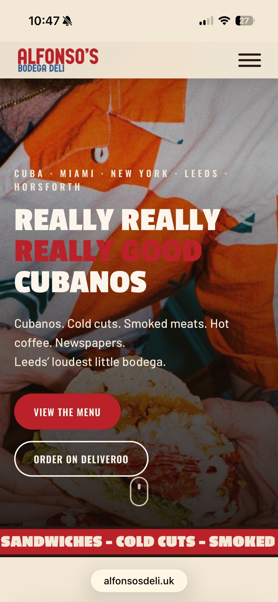 Alfonso's Bodega Deli homepage, viewed on mobile